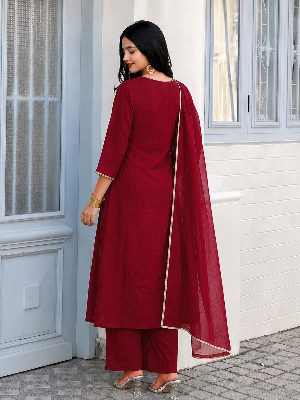 Elegant Embroidered Straight Cut Kurta Pant Set With Dupatta