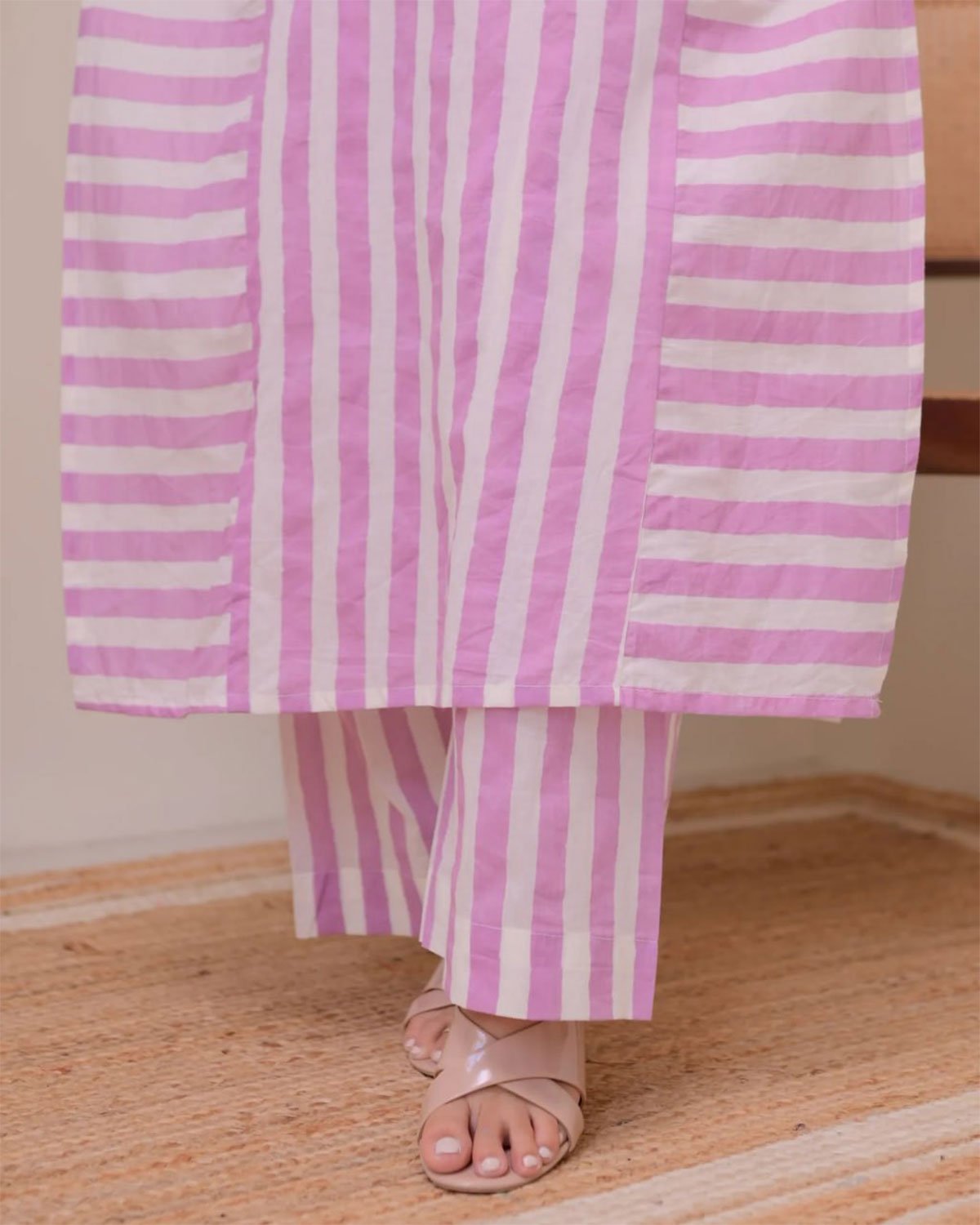 Striped Cotton Kurta with Palazzo Pant Set