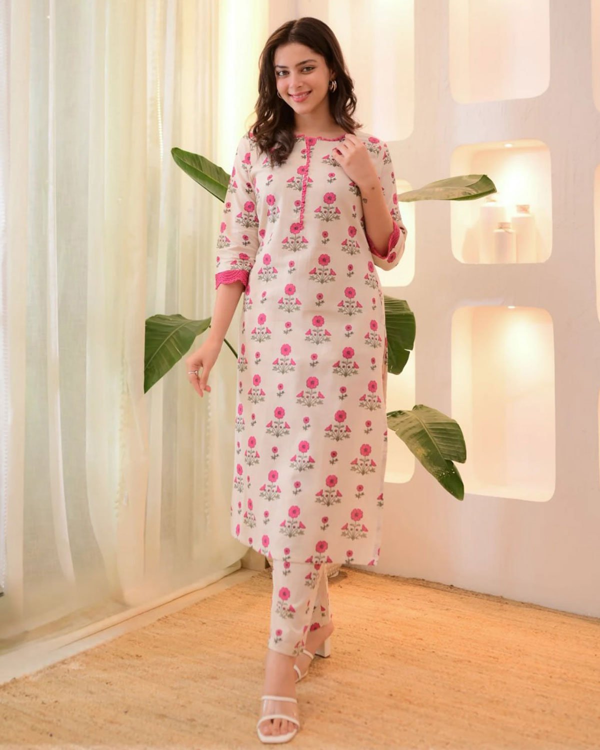 Floral Printed Cotton Kurta with Pant Set