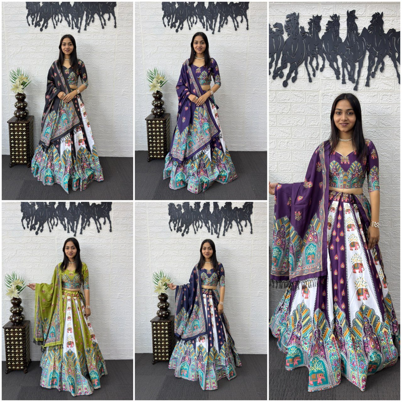 Folk Art Designer Lehenga Choli with Matching Dupatta Set