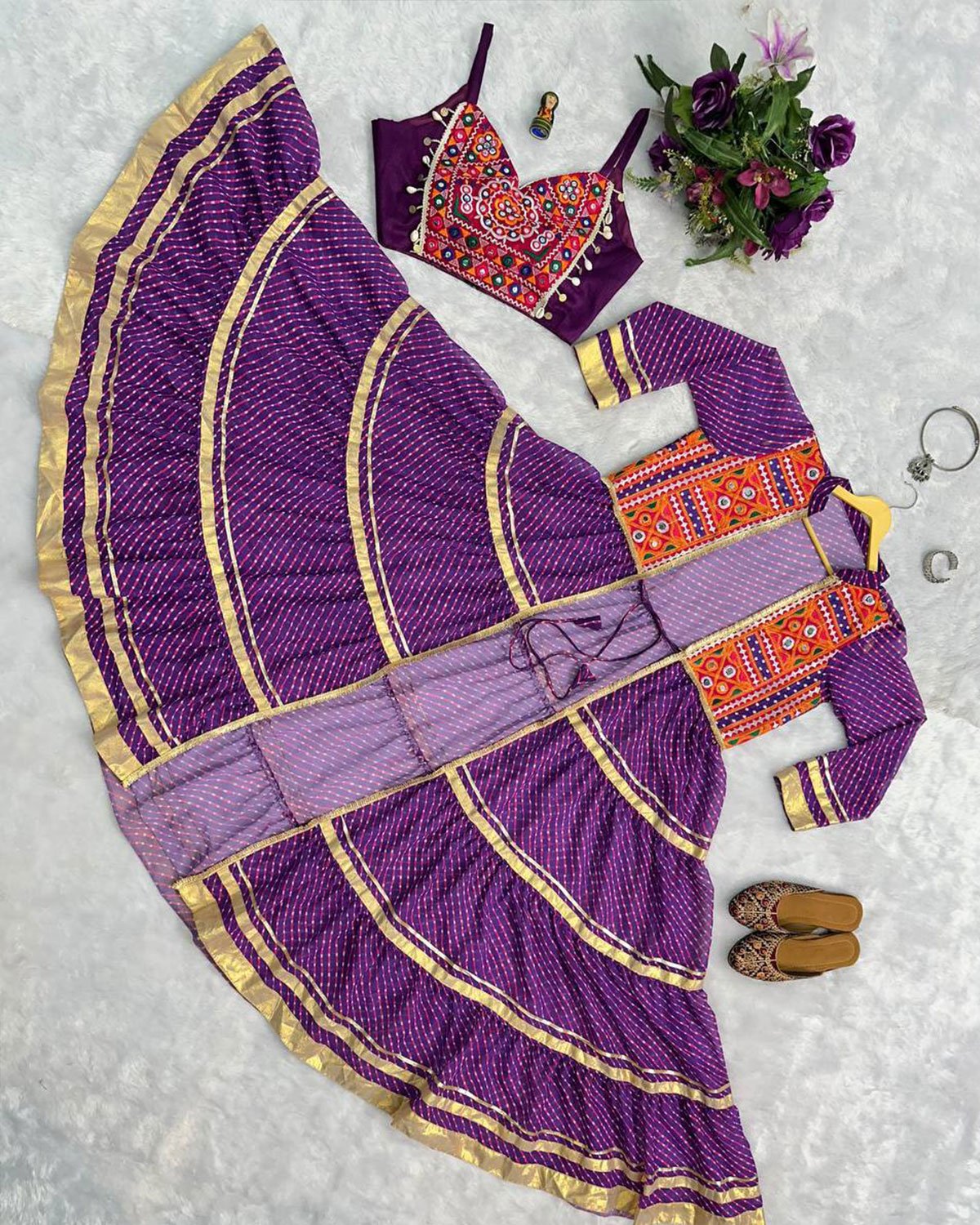 Bandhani Print Flared Jacket Shrug with Mirror Work Yoke