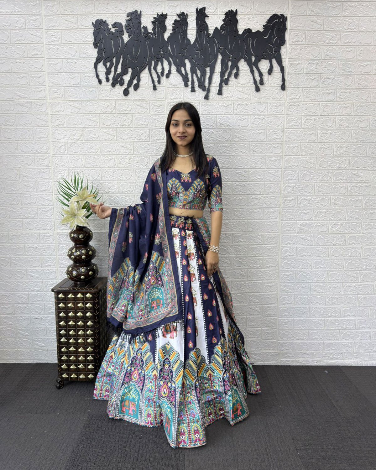 Folk Art Designer Lehenga Choli with Matching Dupatta Set