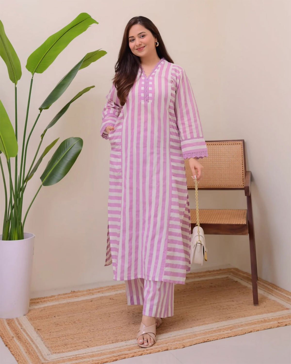 Striped Cotton Kurta with Palazzo Pant Set