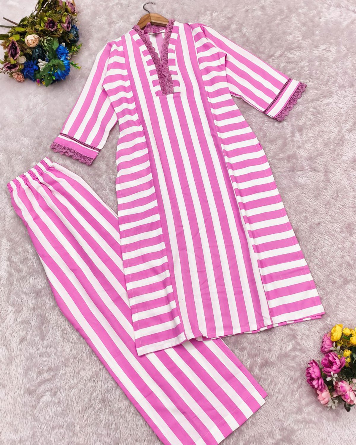 Striped Cotton Kurta with Palazzo Pant Set