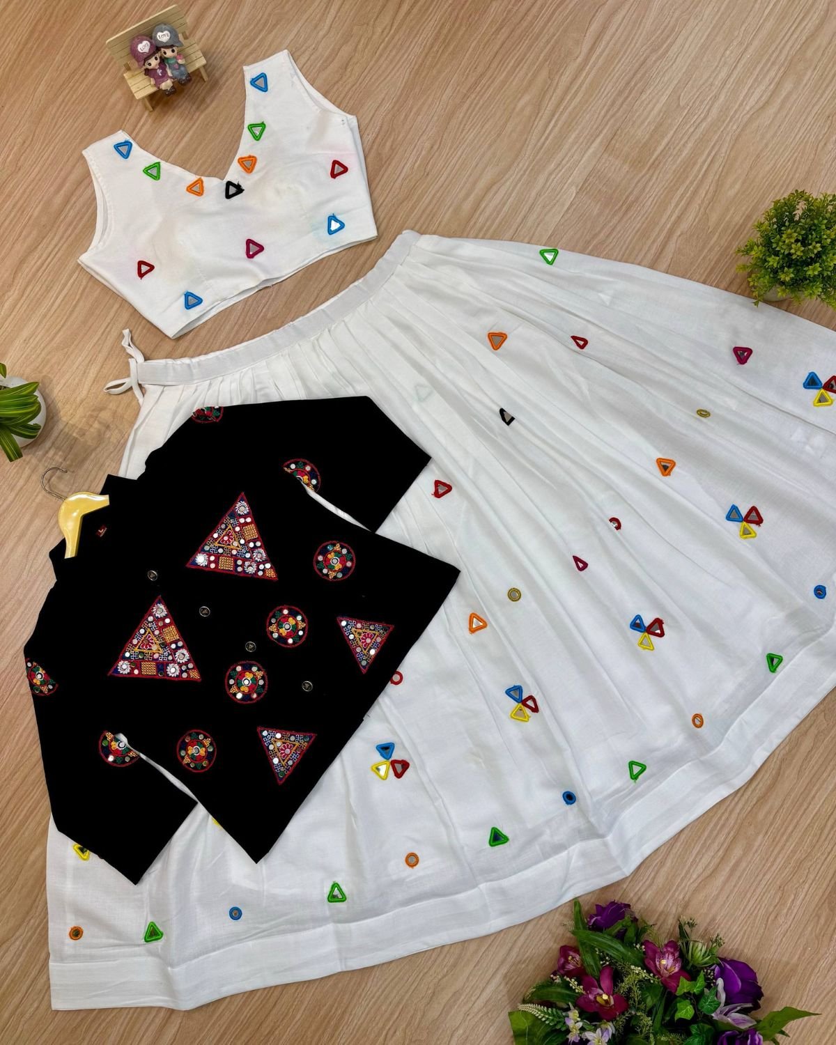 Embroidered Patchwork Jacket with Crop Top and Flared Lehenga Set