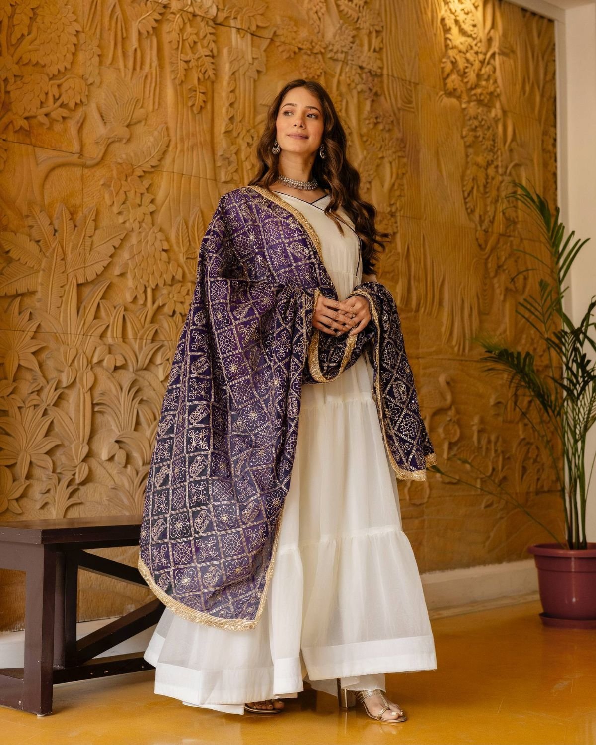 Tiered Flared Anarkali Gown with Printed Dupatta Set