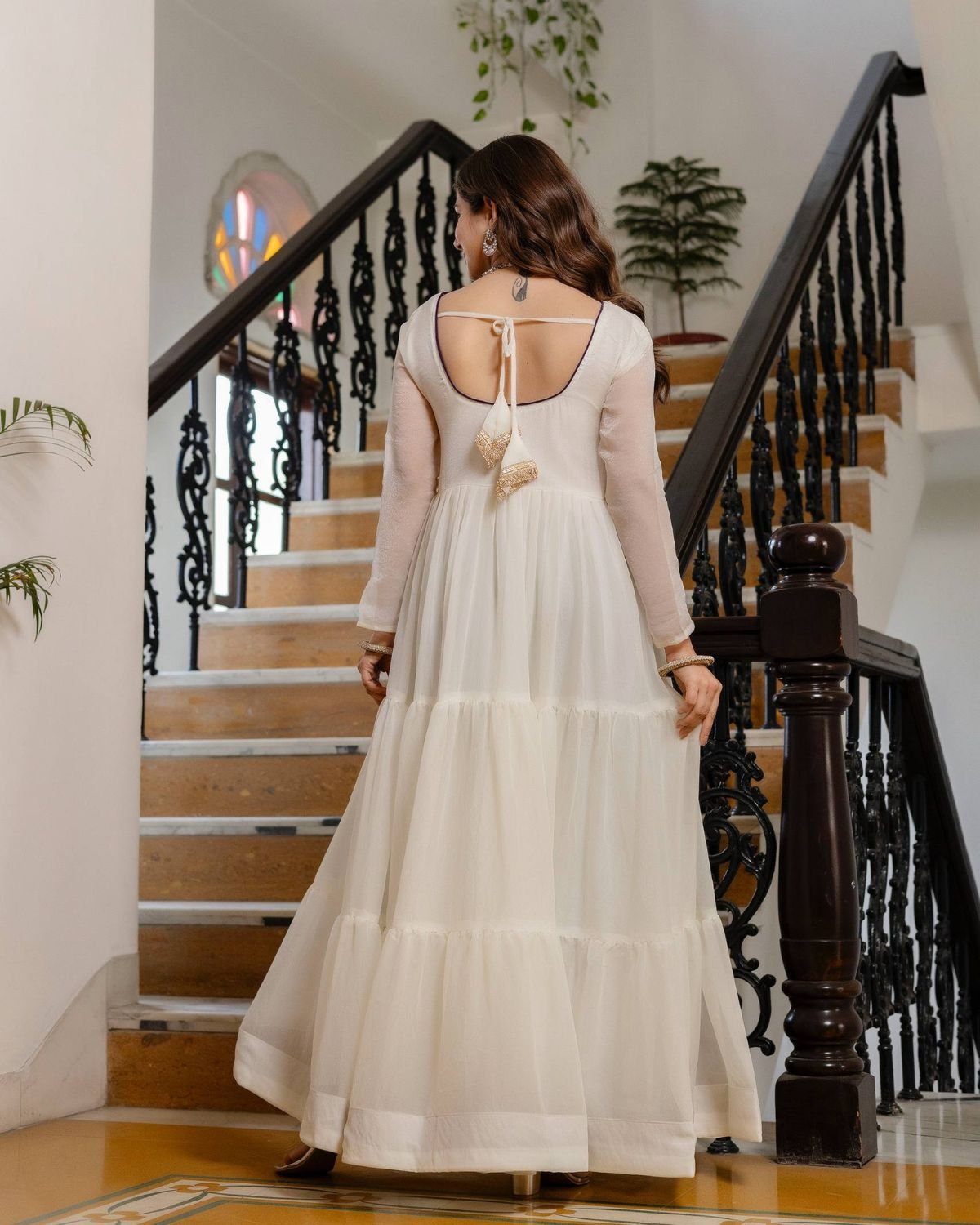 Tiered Flared Anarkali Gown with Printed Dupatta Set
