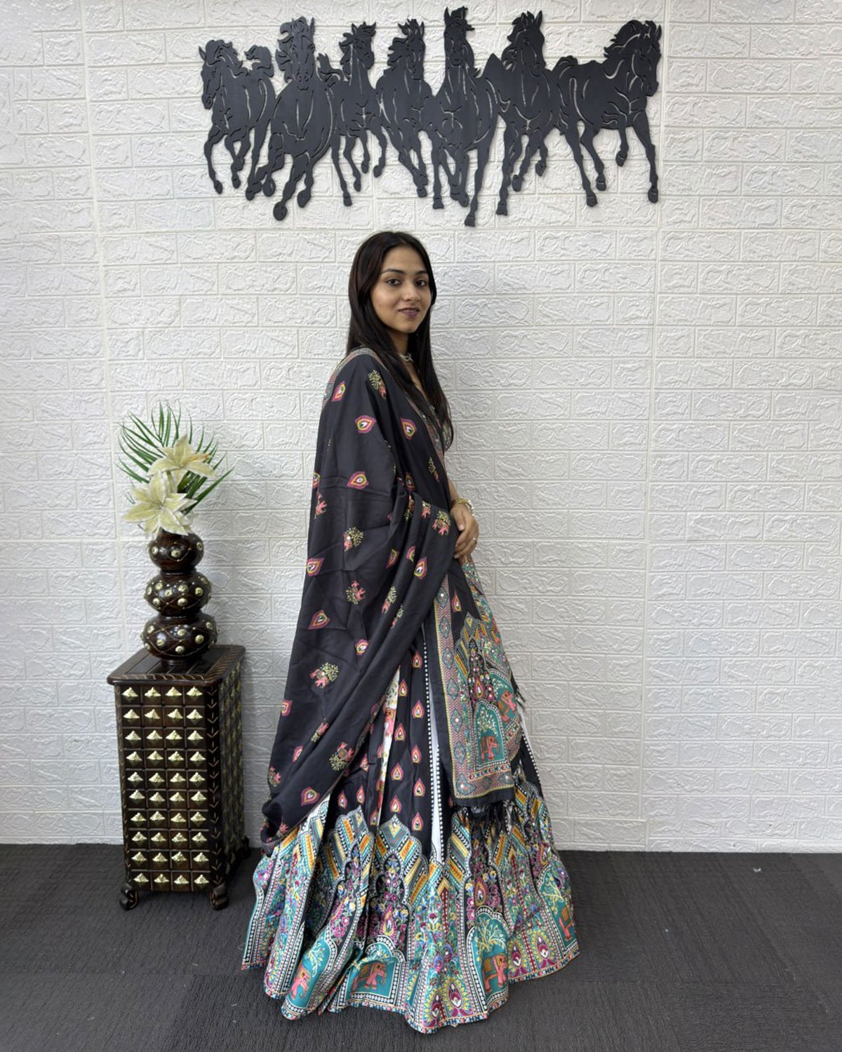 Folk Art Designer Lehenga Choli with Matching Dupatta Set