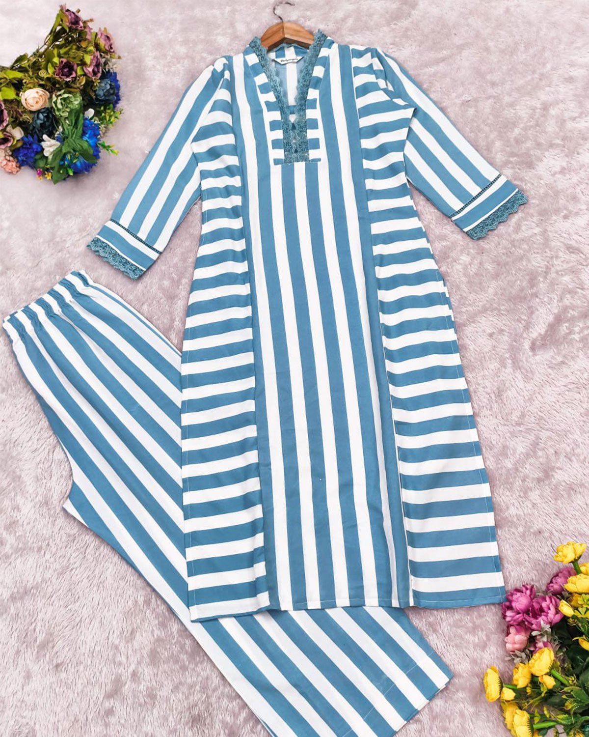 Striped Cotton Kurta with Palazzo Pant Set