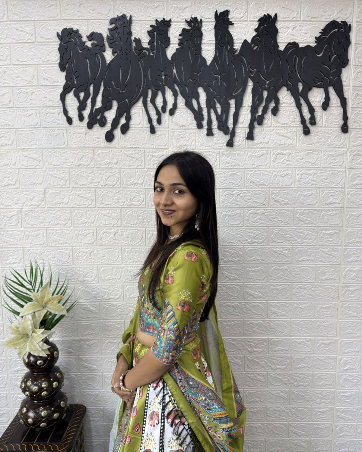 Folk Art Designer Lehenga Choli with Matching Dupatta Set