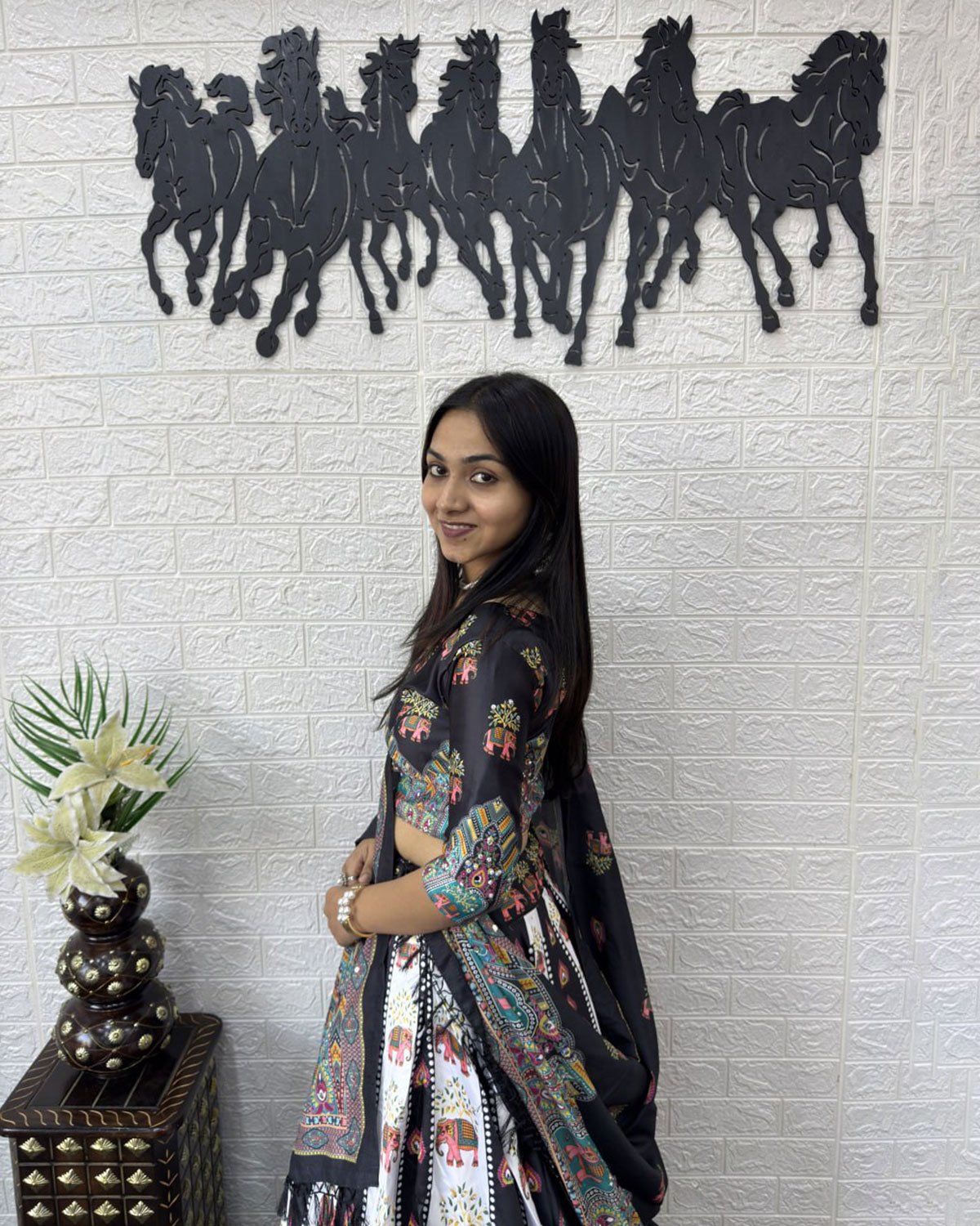 Folk Art Designer Lehenga Choli with Matching Dupatta Set