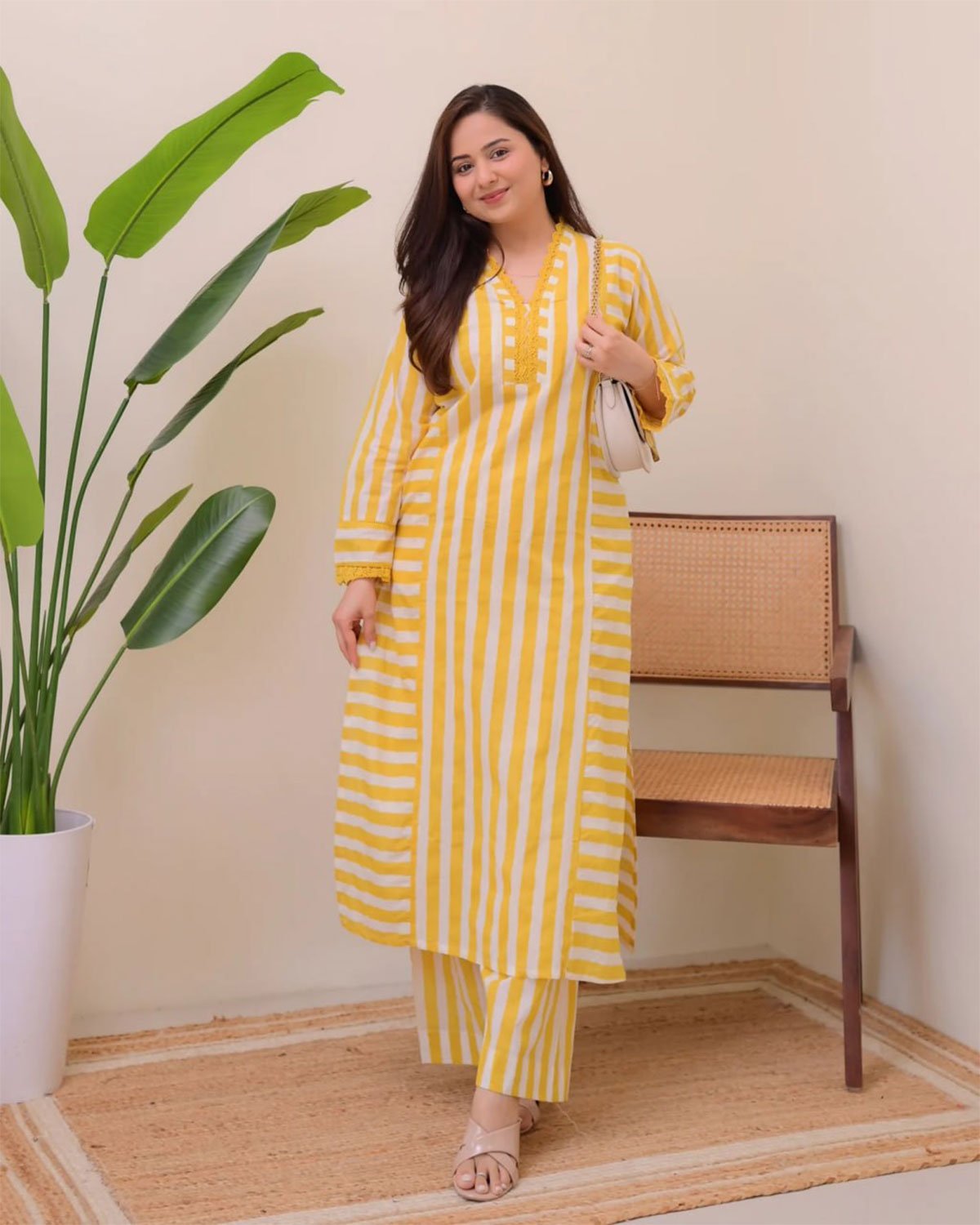 Striped Cotton Kurta with Palazzo Pant Set