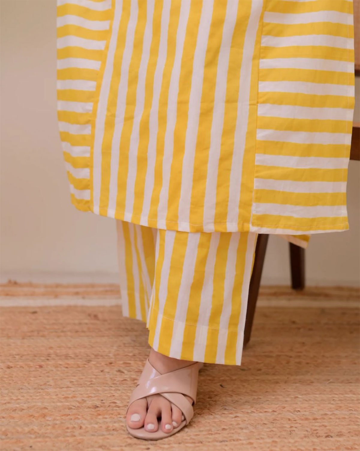 Striped Cotton Kurta with Palazzo Pant Set