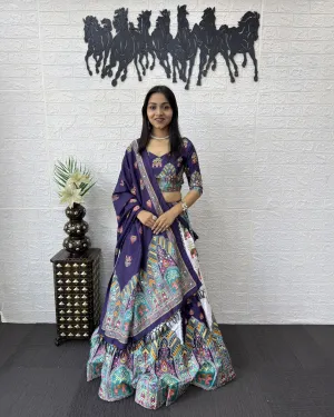 Folk Art Designer Lehenga Choli with Matching Dupatta Set