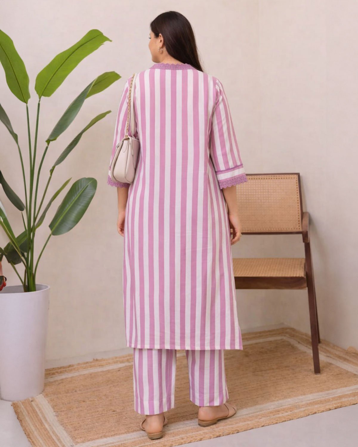 Striped Cotton Kurta with Palazzo Pant Set