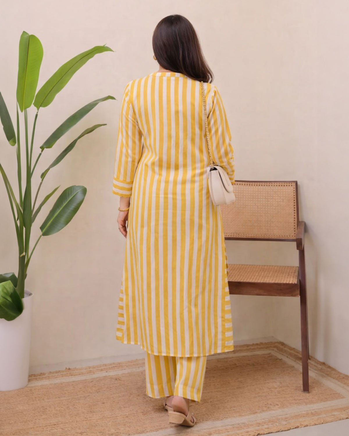 Striped Cotton Kurta with Palazzo Pant Set